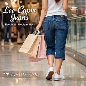 Lee Womens Dark Wash Mid Rise Stretch Capri Cropped Jeans Blue Size 14M